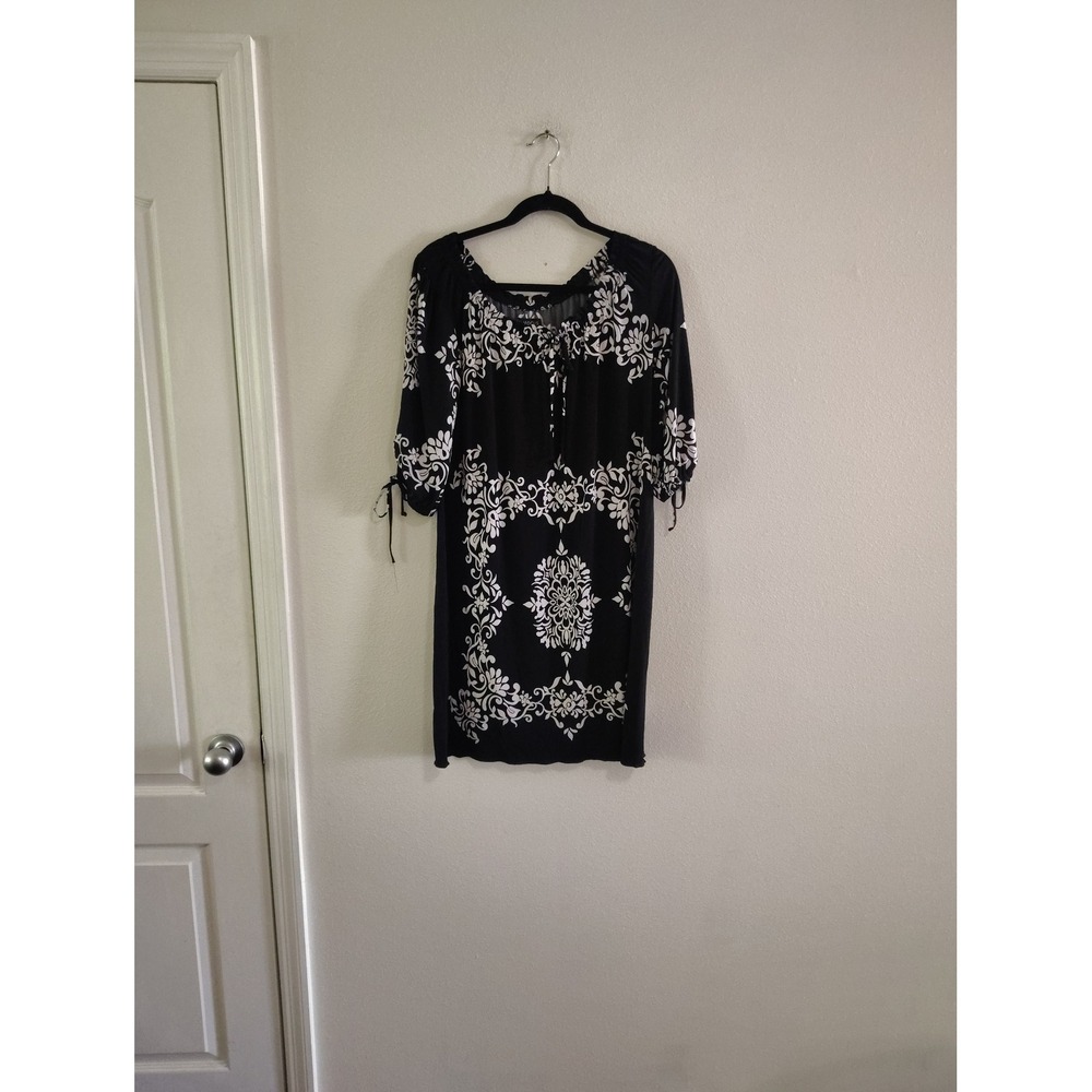 En Focus Studio Womens Black White Damask Medallion Print Shift Dress Size 10